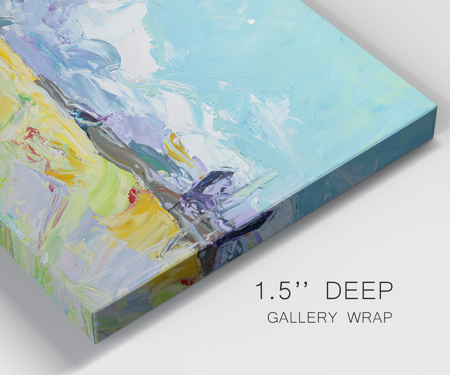Close-up view of wrapped canvas corner featuring open landscape suggesting distant journey.