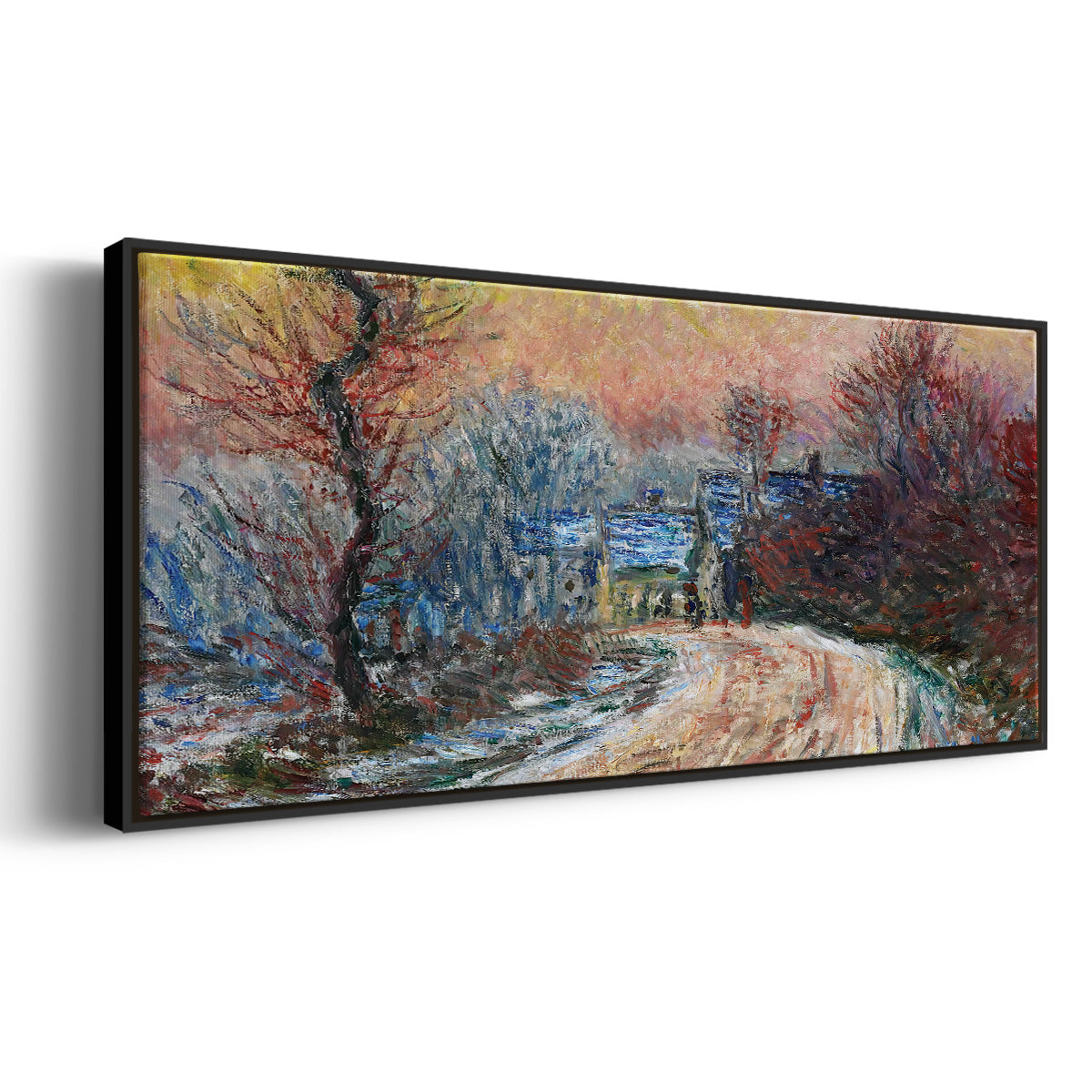 Road to Giverny in Winter, Sunset, 1885 - Floater Framed Canvas Print