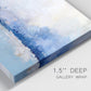 Close-up view of wrapped canvas corner featuring abstract bay with rhythmic forms.