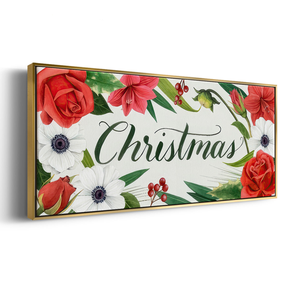 Christmas Flora Wreath Collection D - Floater Framed Canvas Print