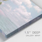 Close-up view of wrapped canvas corner featuring tropical sand dunes with palms.