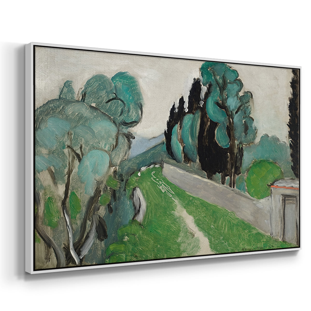 Landscape with Cypresses and Olive Trees near Nice, c. 1918 - Floater Framed Canvas Print
