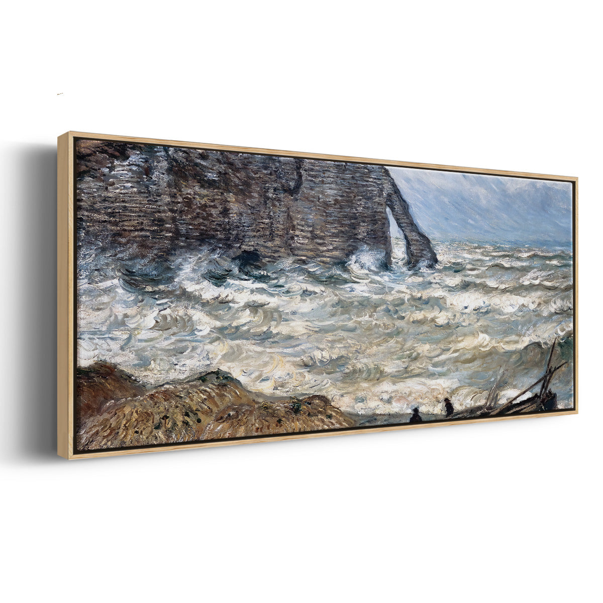 The Manneport, Étretat, Rough Sea, 1883 - Floater Framed Canvas Print