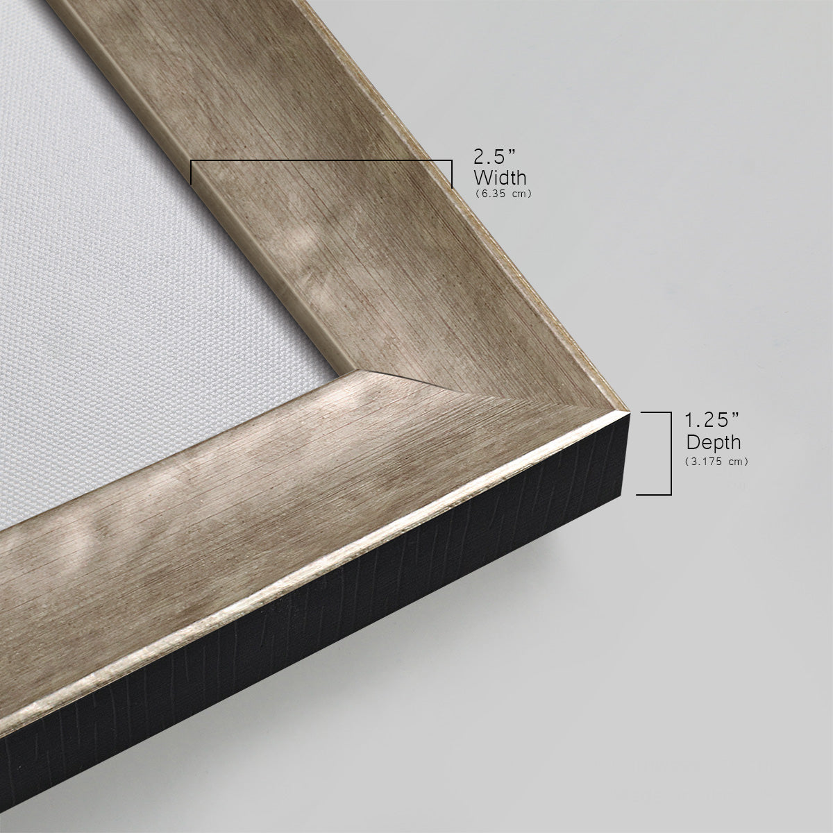 Detail of ornate mottled silver frame.