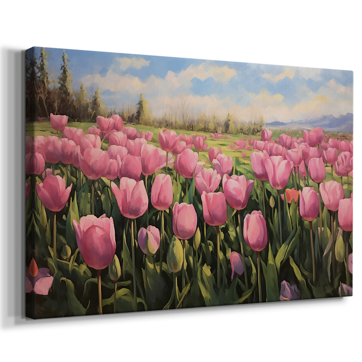tulips,flowers,field,spring,nature,pink,blooming,landscape,sunshine,trees,mountains,vibrant,garden,outdoors,beauty,scenery,seasonal,peaceful,horticulture,petals,flora,growth,agricultural,scenic,park,colorful,natural,fresh,bright,rural,idyllic,tranquility,sky,green,relaxation,view,hills,open space,appreciation