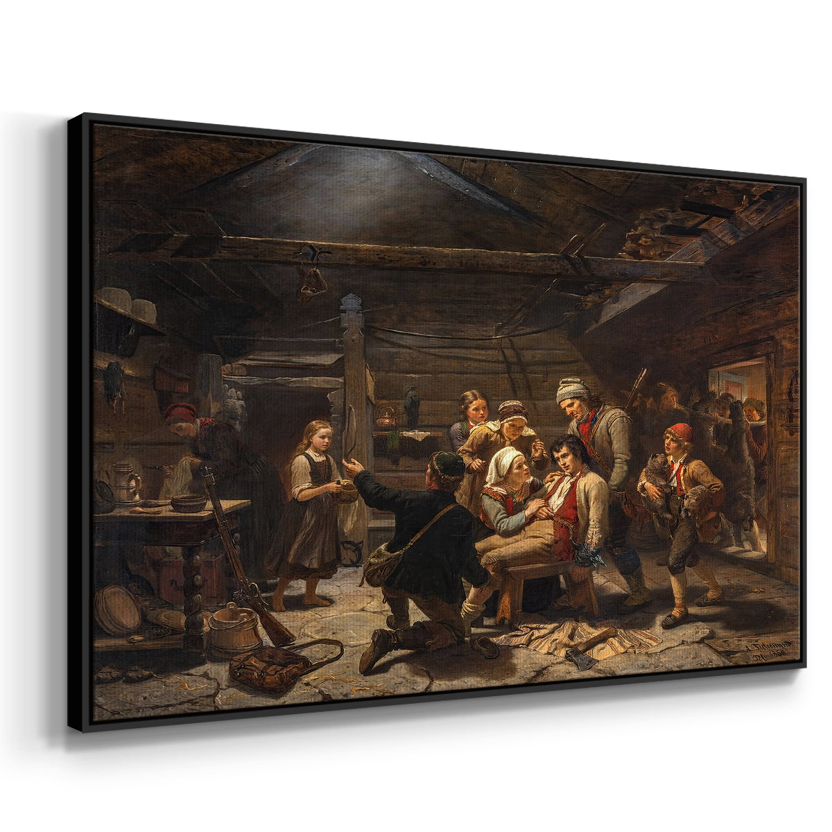 The Return of the Bear Hunter, 1856 - Floater Framed Canvas Print