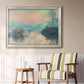 Impressionist winter river sunset scene by Claude Monet in an ornate champagne frame displayed in a light-toned interior setting.