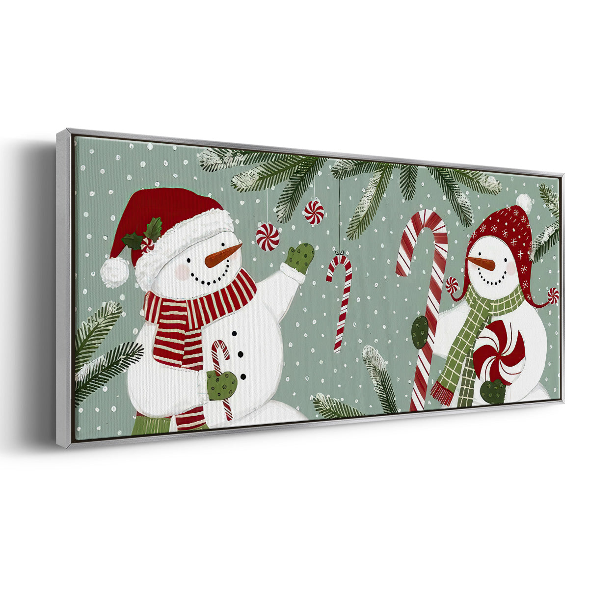 Peppermint Snowman Collection D - Floater Framed Canvas Print