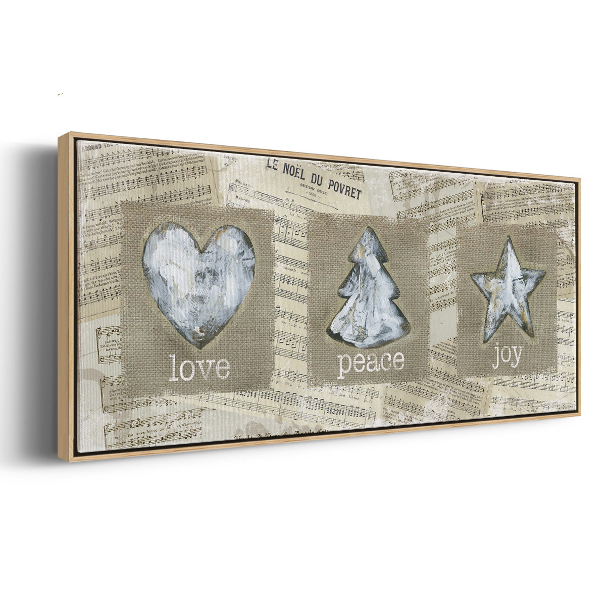 Burlap Music Ornaments - Floater Framed Canvas Print