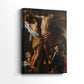 Side view of a canvas art print of a religious scene with strong contrast and emotional intensity, showing gallery-wrapped depth.