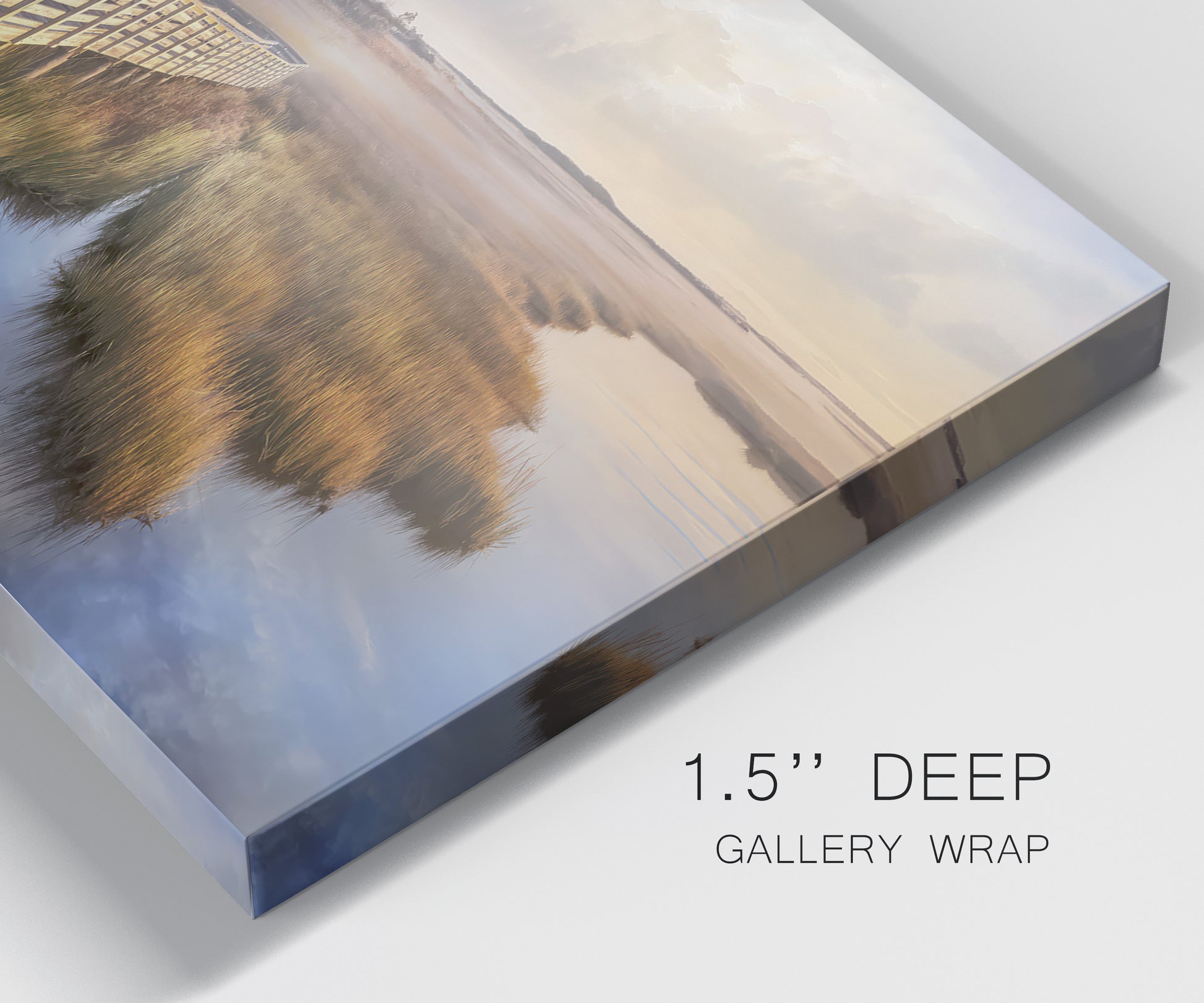 Close-up view of wrapped canvas corner featuring coastal path along dunes.