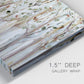 Close-up view of wrapped canvas corner featuring bare birch trees in winter forest.