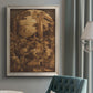 Monochrome religious painting of the raising of Lazarus by Leandro Bassano in an {frame_style_descriptor} displayed in a neutral interior setting.