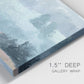 Close-up view of wrapped canvas corner featuring soft pastel valley landscape.