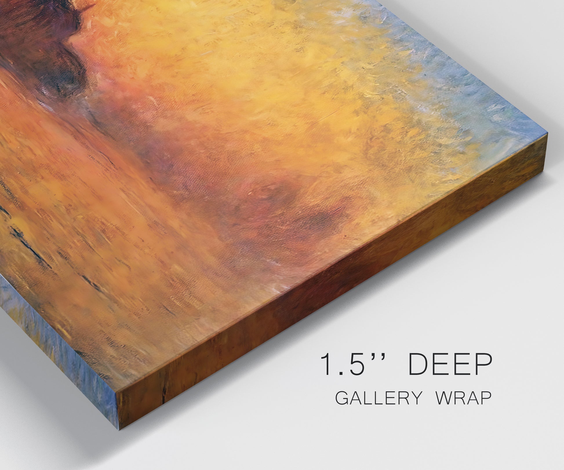 Close-up view of wrapped canvas corner featuring Venetian church at sunset.