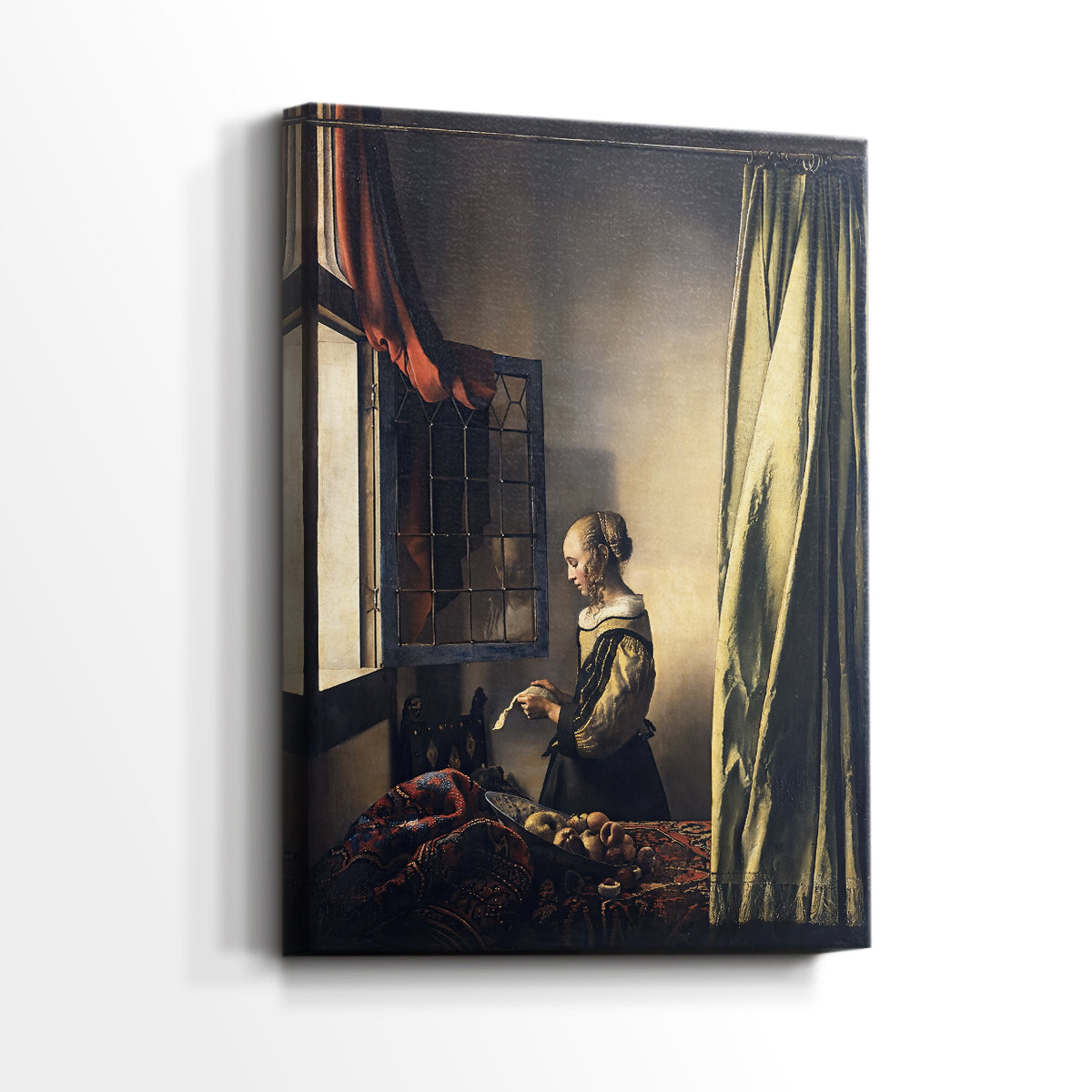 Side view of a canvas art print of a calm composition with gentle tones and interior detail, showing gallery-wrapped depth.