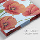 Close-up view of wrapped canvas corner featuring red poppies in motion.