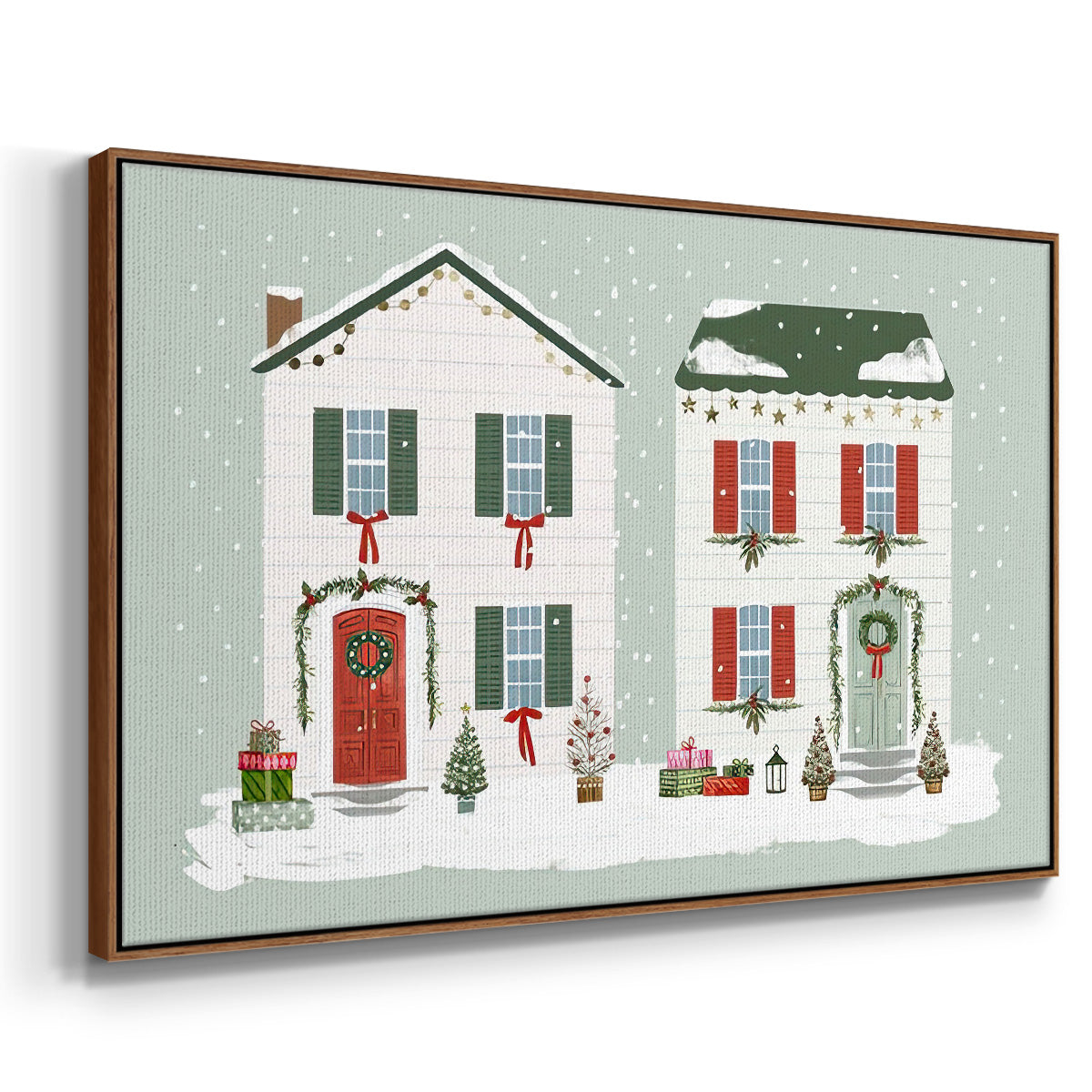 Festive Front Door Collection A - Framed Gallery Wrapped Canvas in Floating Frame