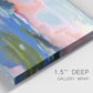 Close-up view of wrapped canvas corner featuring sunset reflections across calm sea.
