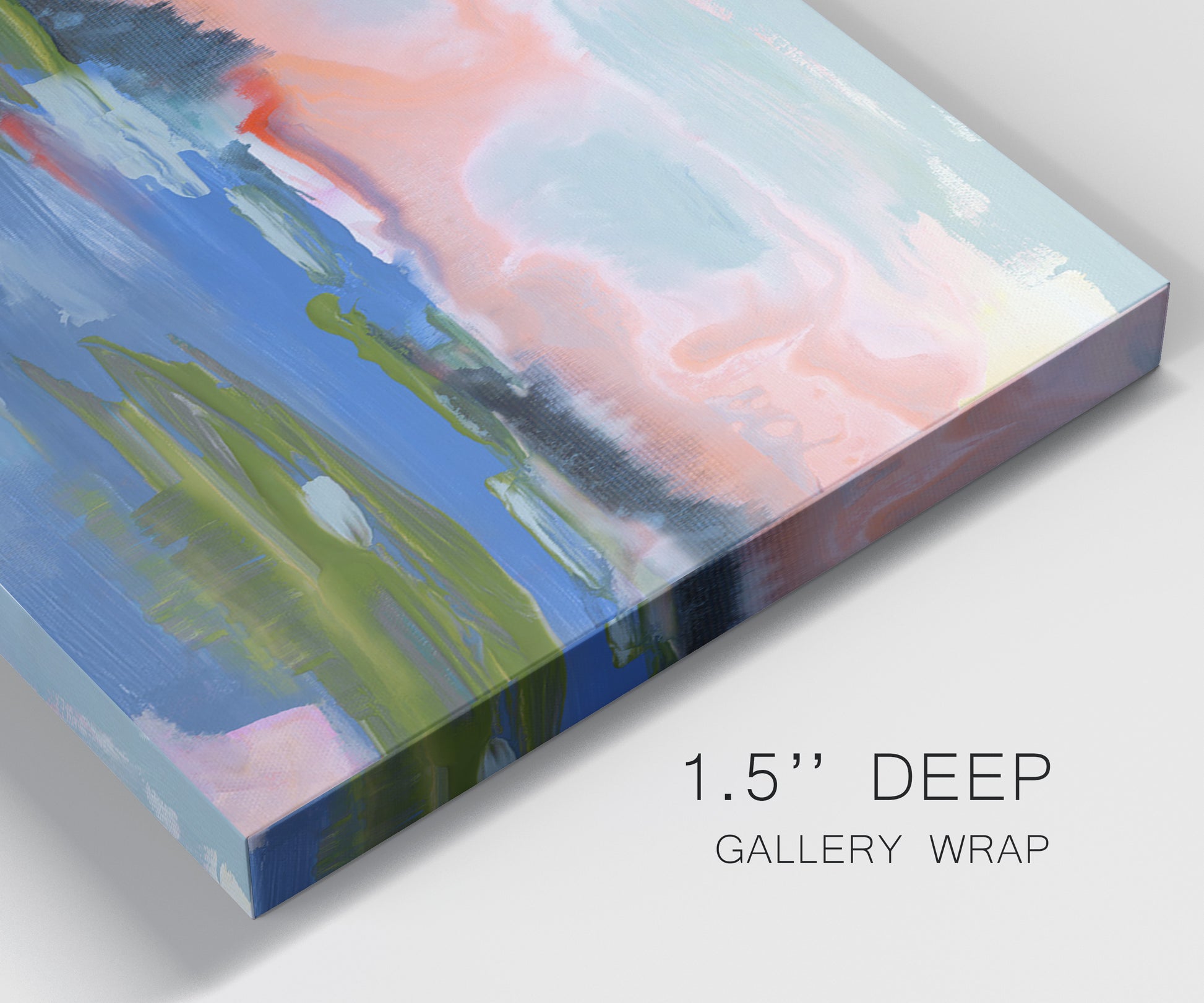Close-up view of wrapped canvas corner featuring sunset reflections across calm sea.