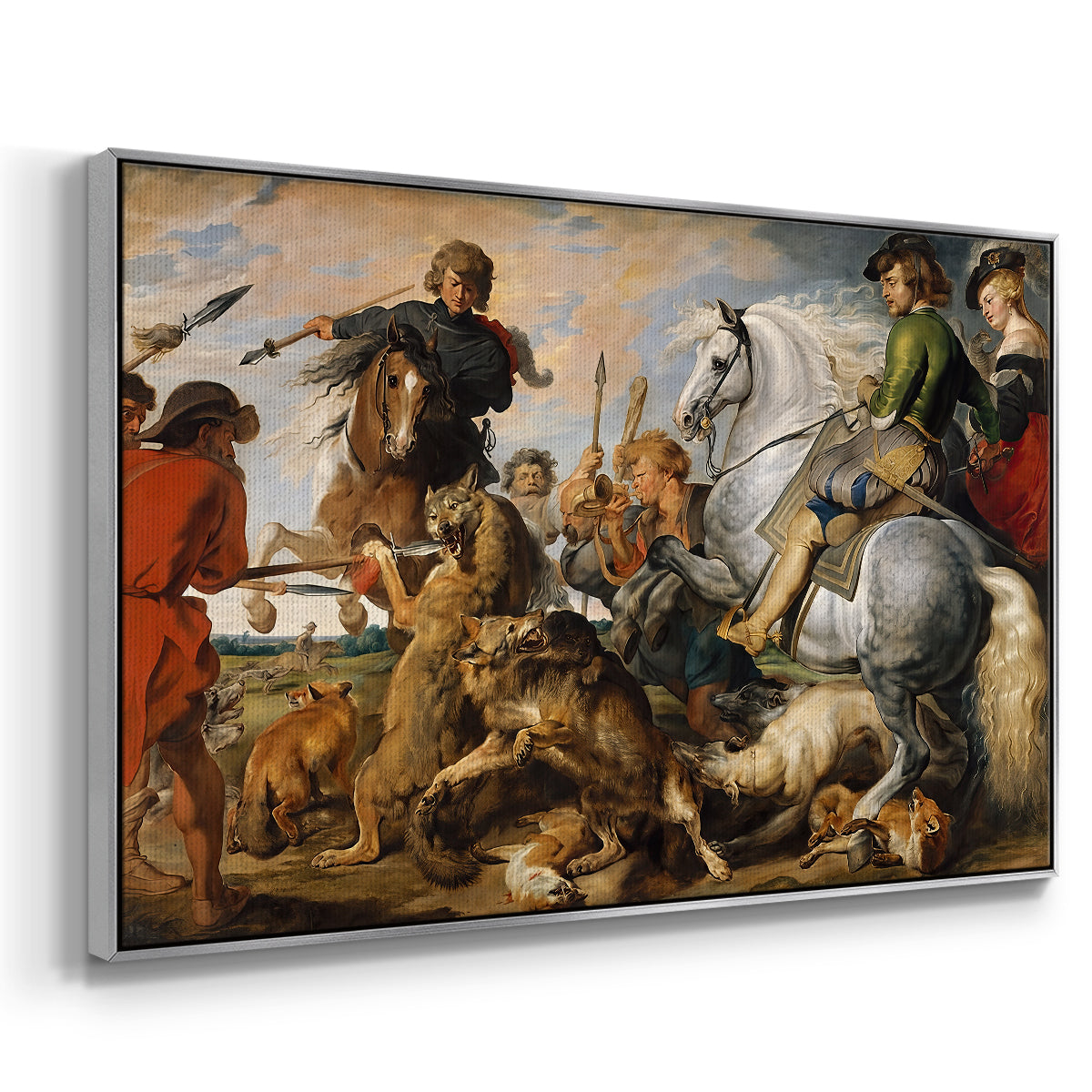 The Wolf and Fox Hunt, c. 1616 - Floater Framed Canvas Print