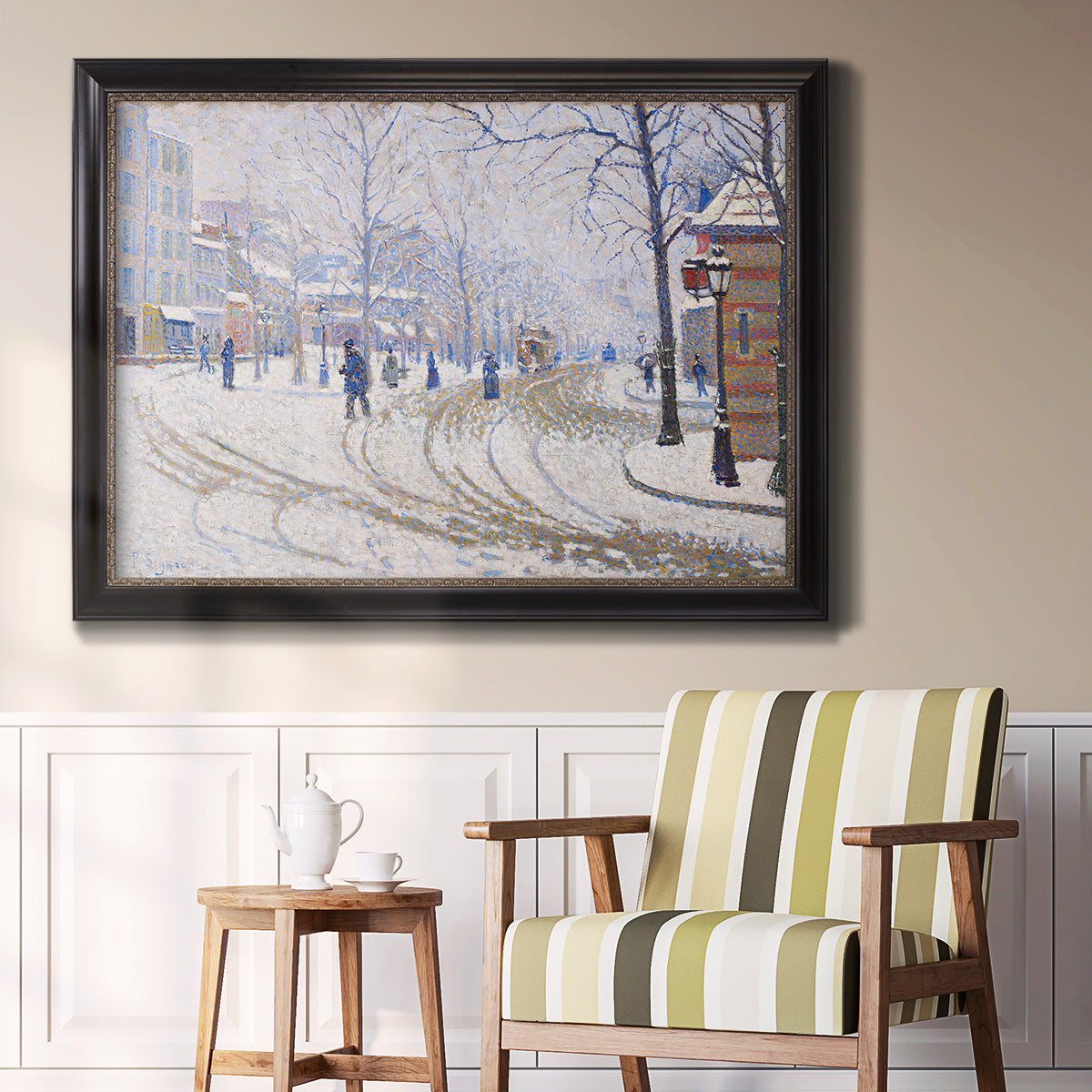 Snow, Boulevard de Clichy, Paris - Ornate Framed Canvas Print