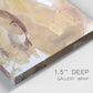 Close-up view of wrapped canvas corner featuring layered abstract dawn tones.
