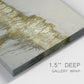 Close-up view of wrapped canvas corner featuring gold accented abstract ravine.