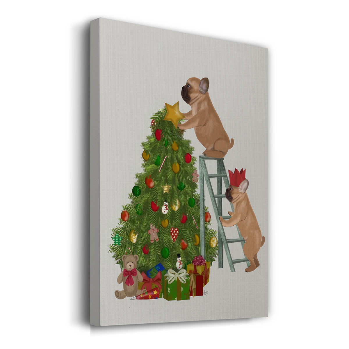 Christmas French Bulldog Tree Ladder - Gallery Wrapped Canvas