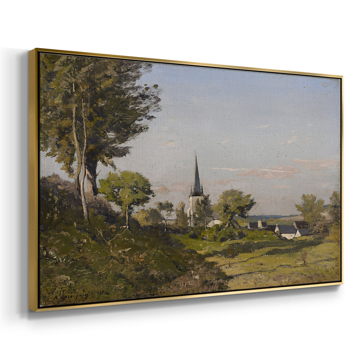Village Landscape with Church, 1891 - Floater Framed Canvas Print