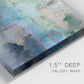 Close-up view of wrapped canvas corner featuring cool dreamy abstraction.