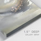 Close-up view of wrapped canvas corner featuring flowing abstract wave motion.