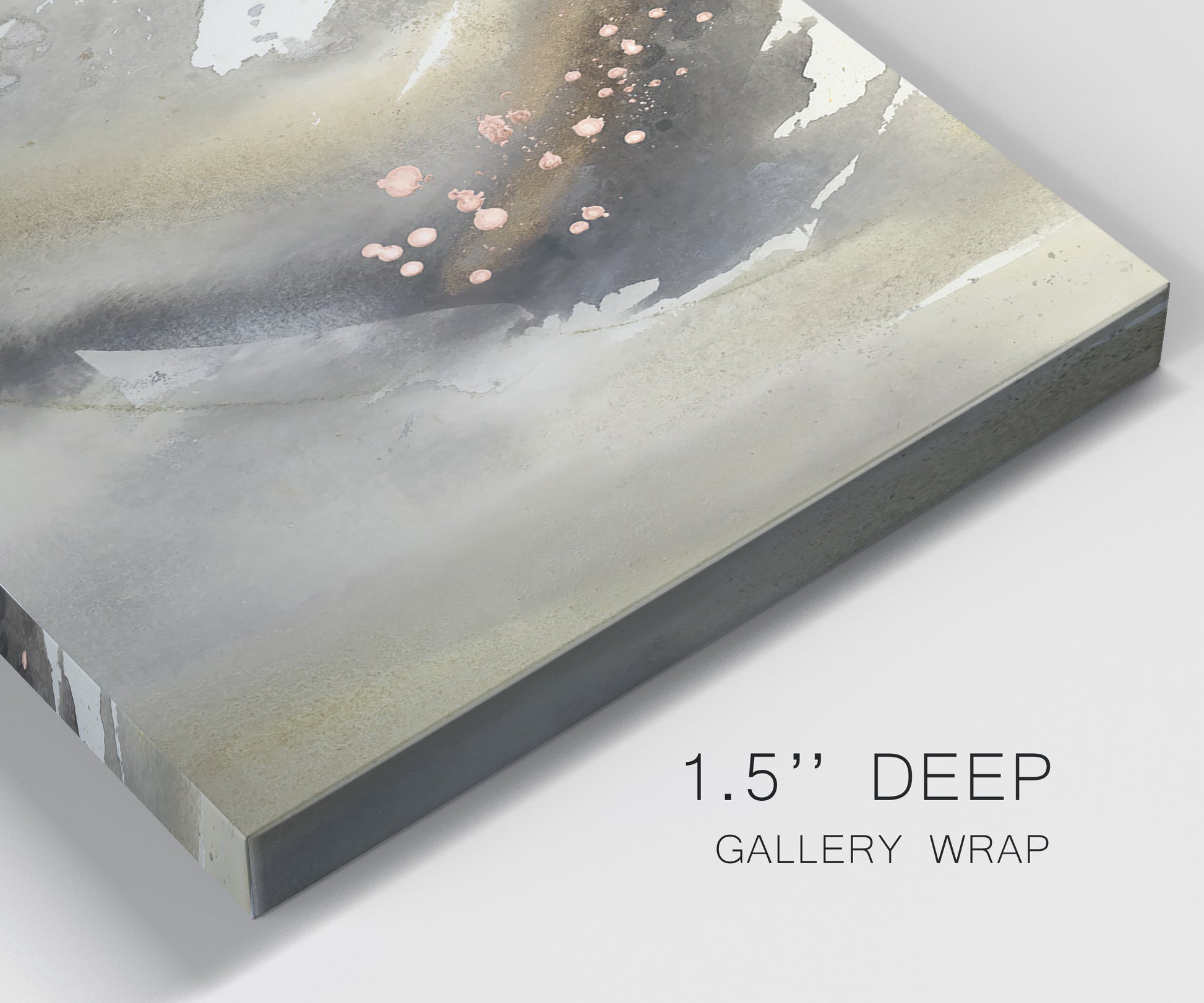 Close-up view of wrapped canvas corner featuring flowing abstract wave motion.