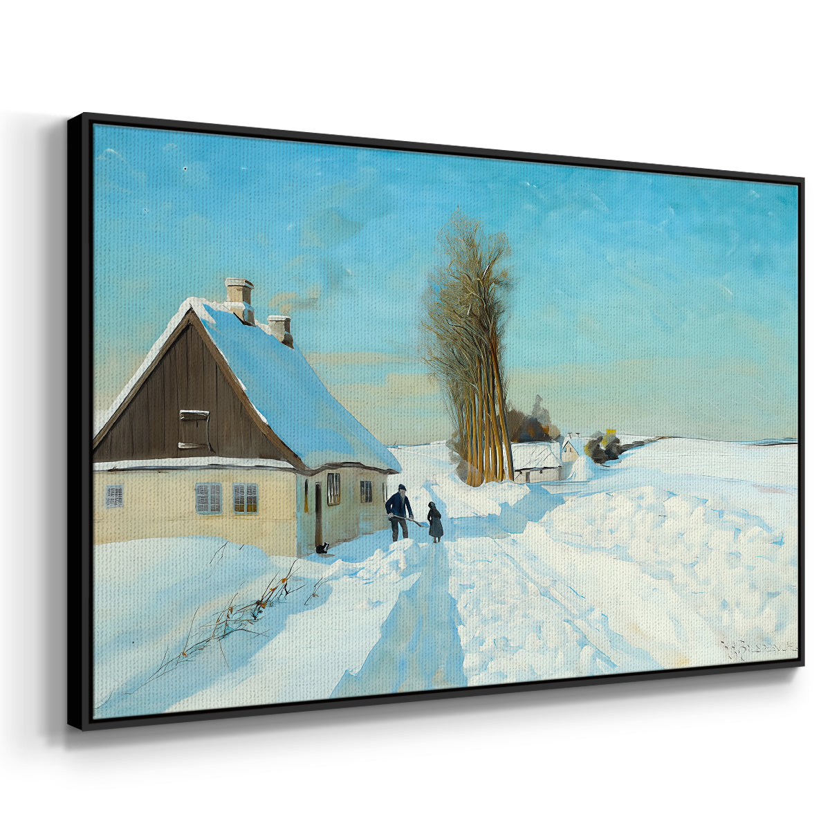 Shoveling Snow on a Beautiful Winter Day, c. 1898 - Floater Framed Canvas Print