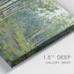 Close-up view of wrapped canvas corner featuring woodland forest scene with tall trees.