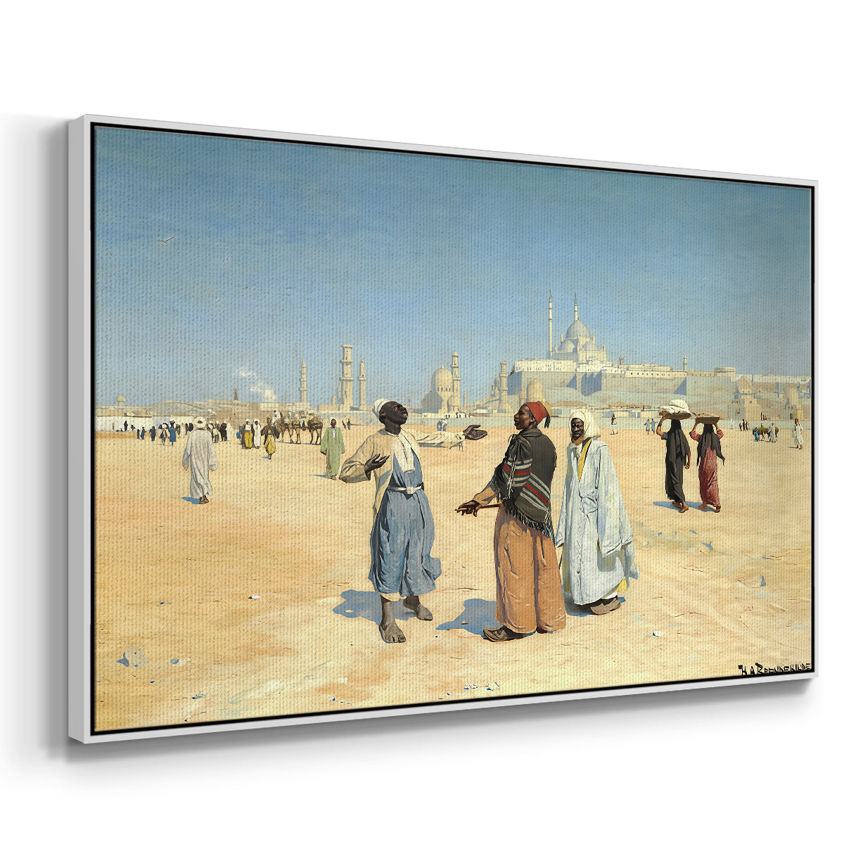 View from the Desert of Cairo with Citadel and Mamluk Tombs in the Background, c. 1889-1890 - Floater Framed Canvas Print