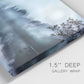 Close-up view of wrapped canvas corner featuring calm waters at sunrise photograph.