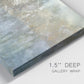 Close-up view of wrapped canvas corner featuring abstract river reflections.