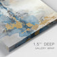 Close-up view of wrapped canvas corner featuring abstract soft morning light.