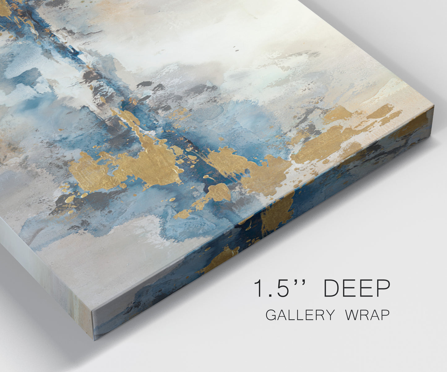 Close-up view of wrapped canvas corner featuring abstract soft morning light.