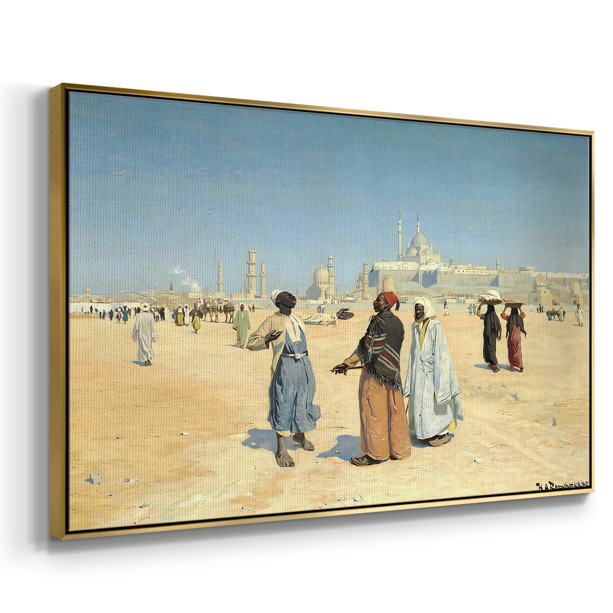View from the Desert of Cairo with Citadel and Mamluk Tombs in the Background, c. 1889-1890 - Floater Framed Canvas Print