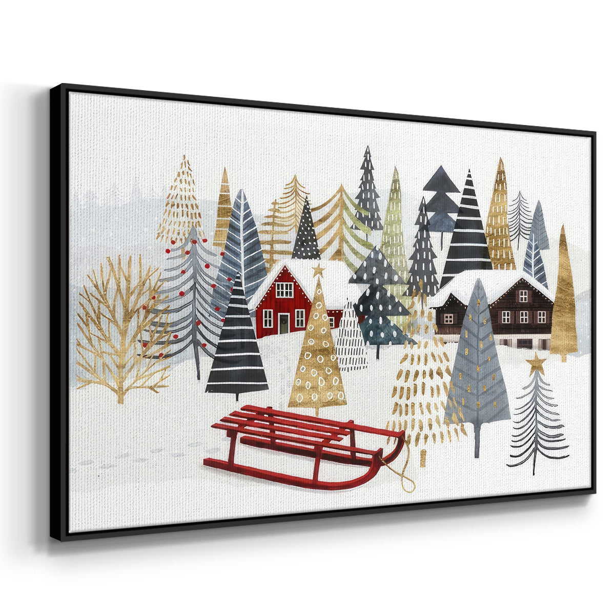 Christmas Chalet Collection A - Framed Gallery Wrapped Canvas in Floating Frame