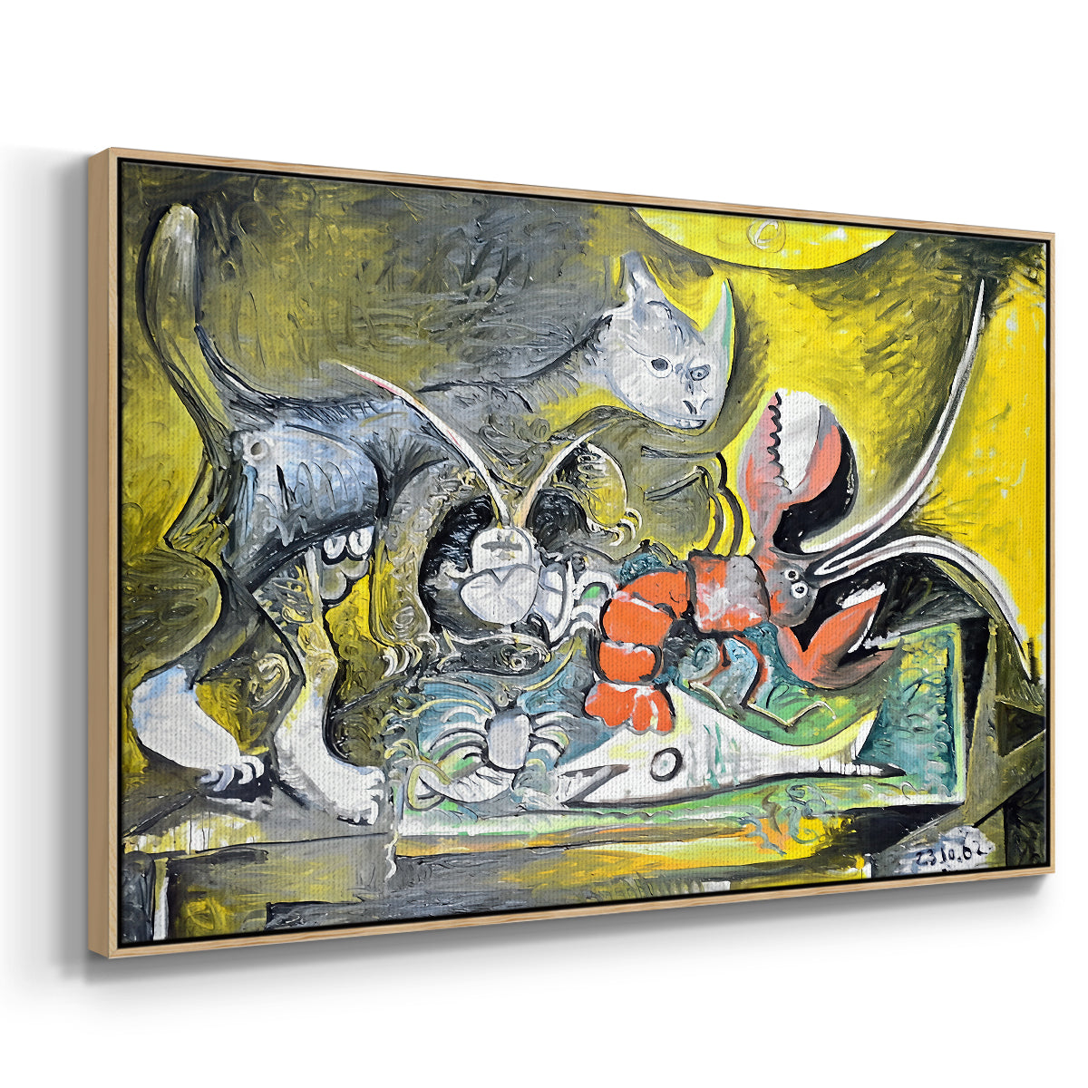 Still Life with Cat and Lobster, 1962 - Floater Framed Canvas Print