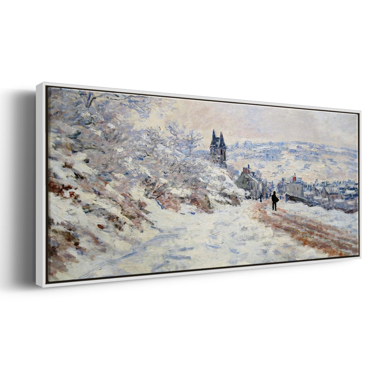 The Road to Vétheuil, Snow Effect, 1879 - Floater Framed Canvas Print