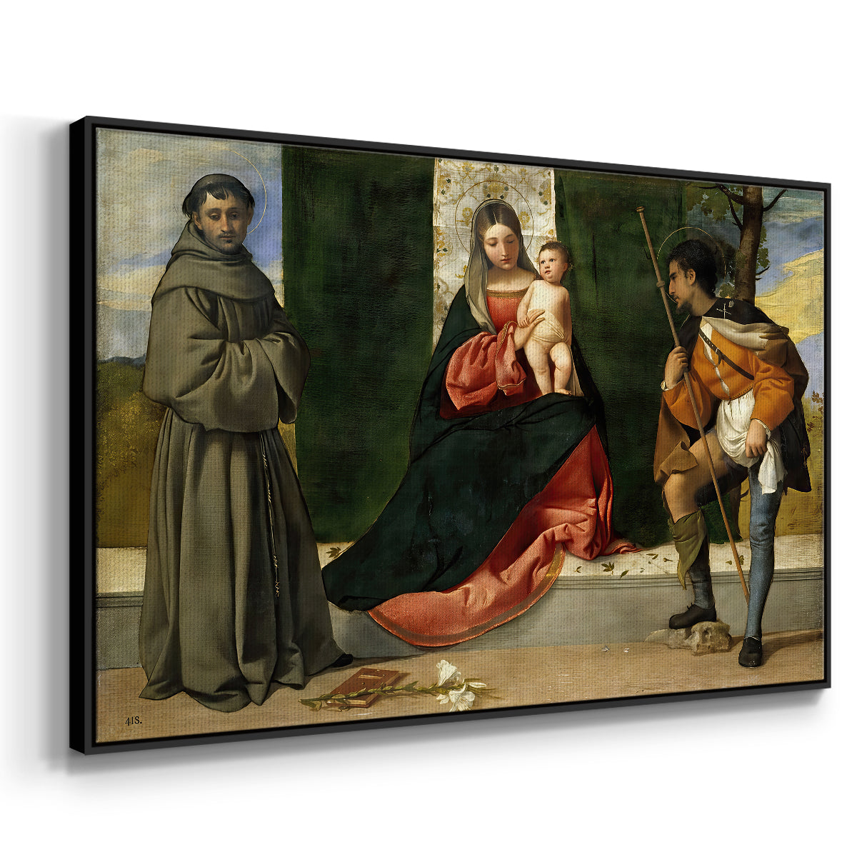 Madonna and Child with Saints Anthony of Padua and Roch, c. 1510 - Floater Framed Canvas Print