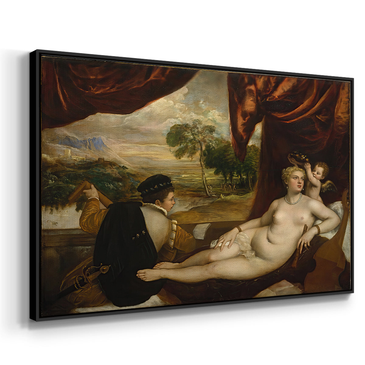 Venus and the Lute Player, c. 1565-1570 - Floater Framed Canvas Print