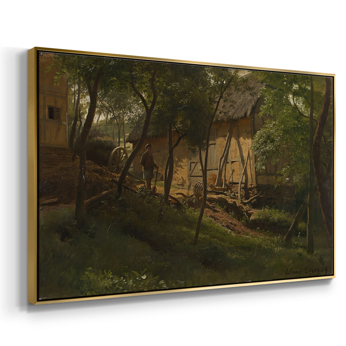 German Farm, 1859 - Floater Framed Canvas Print