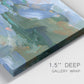 Close-up view of wrapped canvas corner featuring abstract landscape composition study.