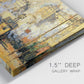 Close-up view of wrapped canvas corner featuring calm tropical shoreline at dusk.