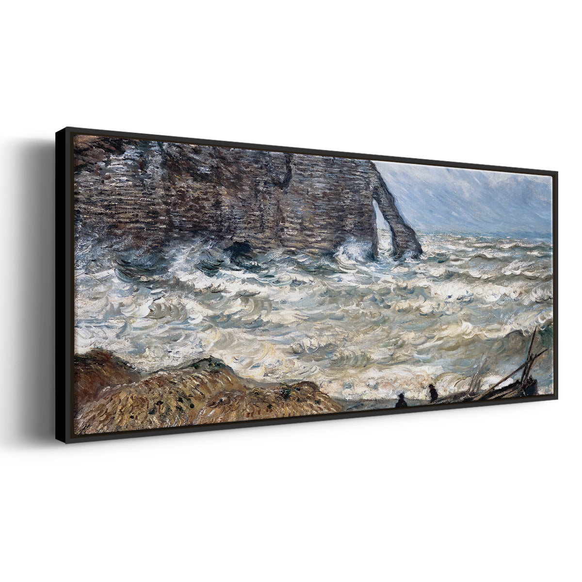 The Manneport, Étretat, Rough Sea, 1883 - Floater Framed Canvas Print